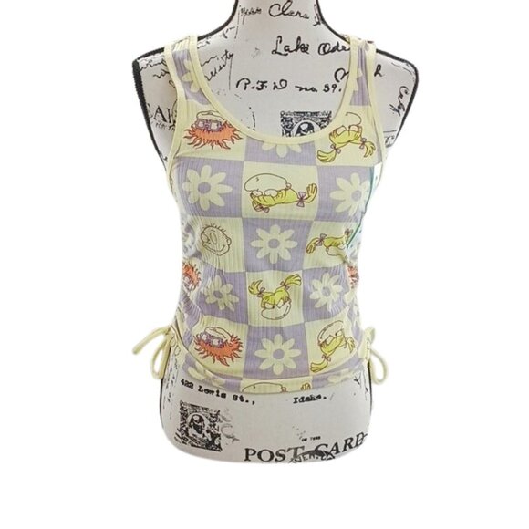 Nickelodeon Rugrats Tank Top Yellow Cinched Ruched Tie Side Retro 90s - Picture 3 of 11
